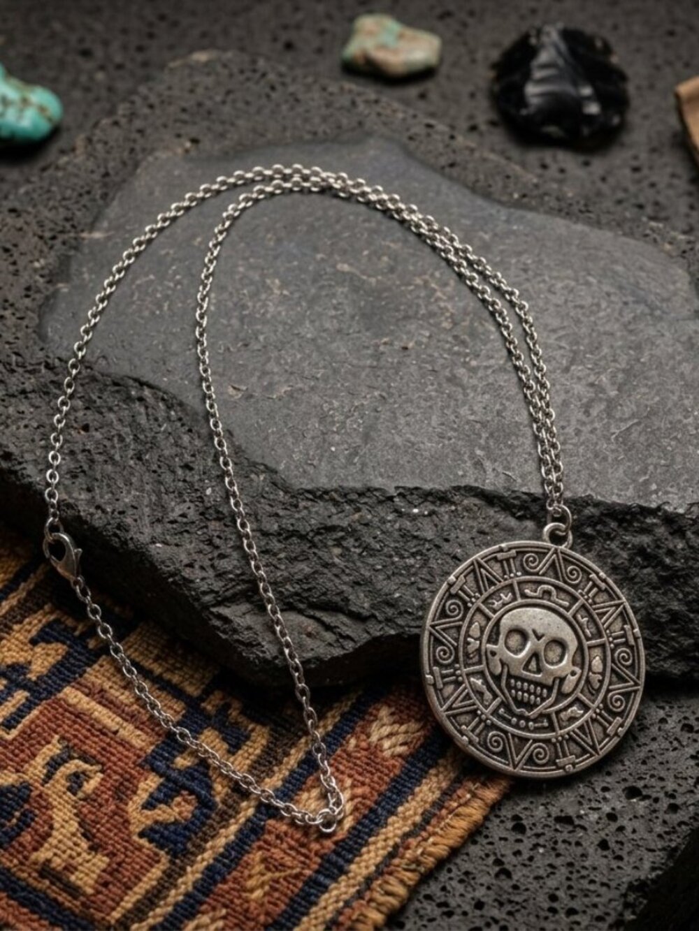 Silver Tone Curse Of The Black Pearl Pirates Of The Caribbean Theme Necklace